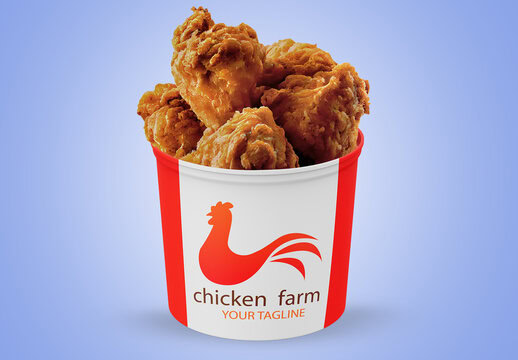Fried chicken in a double wall paper bucket