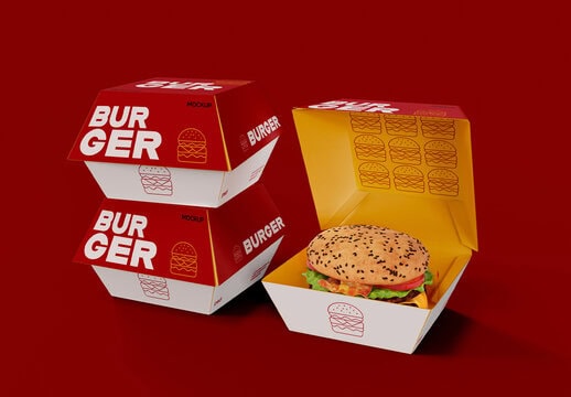 Red and white burger fold paper box with custom printed logo