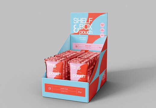Cardboard retail display box with pouches